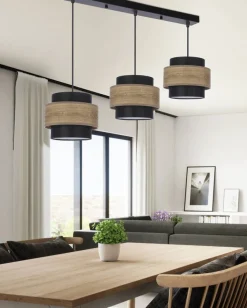 Oświetlenie Przedpokoju|Oświetlenie Jadalni>Candellux Lighting Twin lampa wisząca czarny 3x40w e27 abażur czarny+drewniany