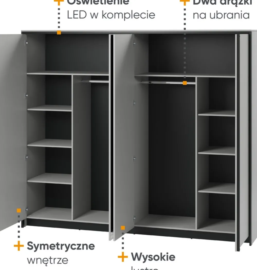 Zestawy Mebli Do Sypialni>lenart. Uchylna szafa do sypialni 250 cm z lustrem GRIS