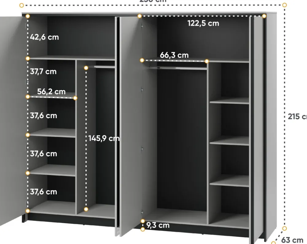 Zestawy Mebli Do Sypialni>lenart. Uchylna szafa do sypialni 250 cm z lustrem GRIS