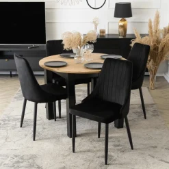 Krzesła Tapicerowane>MEBEL ELITE Welurowe krzesło do jadalni na ch nogach BELISSE czarny