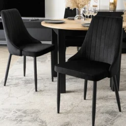 Krzesła Tapicerowane>MEBEL ELITE Welurowe krzesło do jadalni na ch nogach BELISSE czarny
