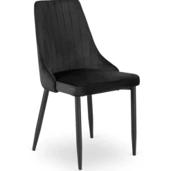 Krzesła Tapicerowane></noscript>MEBEL ELITE Welurowe krzesło do jadalni na ch nogach BELISSE czarny