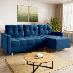 Meble Dla Dzieci|Meble Młodzieżowe>BROMARKT Welurowy granatowy narożnik z funkcją spania LIZBONA