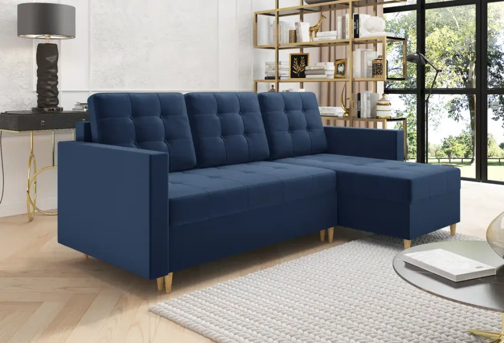 Meble Dla Dzieci|Meble Młodzieżowe>BROMARKT Welurowy narożnik do salonu granatowy LIZBONA