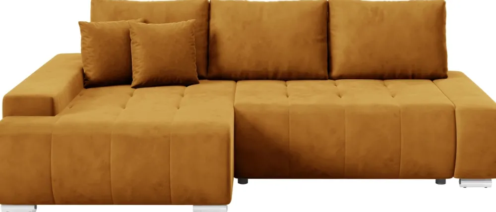 Meble Dla Dzieci|Meble Młodzieżowe>BROMARKT Welurowy rozkładany narożnik musztardowy z funkcją spania VANESSA
