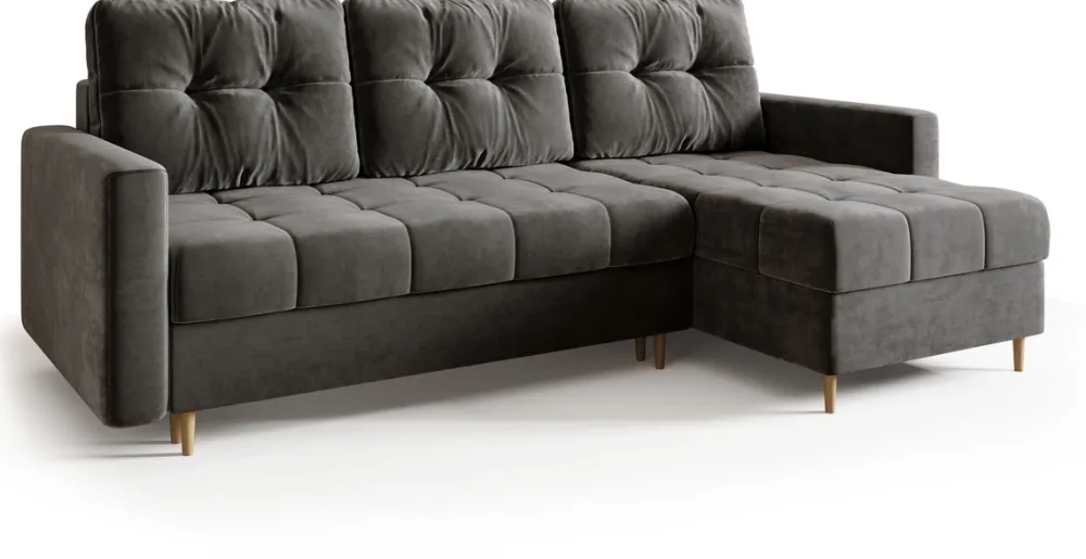 Meble Dla Dzieci|Meble Młodzieżowe>BROMARKT Welurowy szary narożnik z funkcją spania i pojemnikiem na pościel LIZBONA