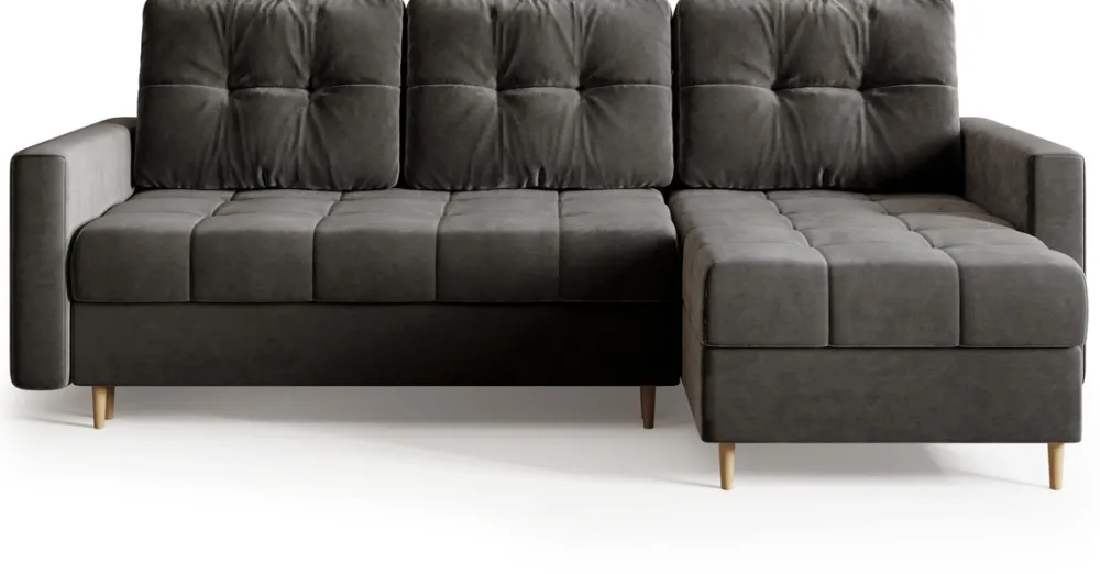 Meble Dla Dzieci|Meble Młodzieżowe>BROMARKT Welurowy szary narożnik z funkcją spania i pojemnikiem na pościel LIZBONA