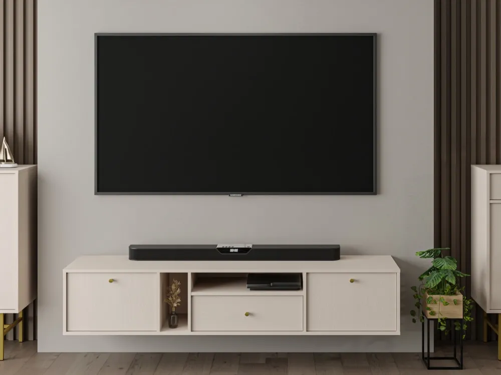 Zestawy Mebli Do Salonu|Szafki Rtv>Lempert Wisząca beżowa szafka RTV z szufladą pod telewizor 180 cm TOKEN beż piaskowy