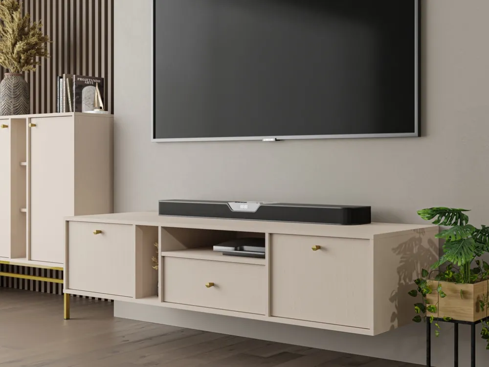 Zestawy Mebli Do Salonu|Szafki Rtv>Lempert Wisząca beżowa szafka RTV z szufladą pod telewizor 180 cm TOKEN beż piaskowy