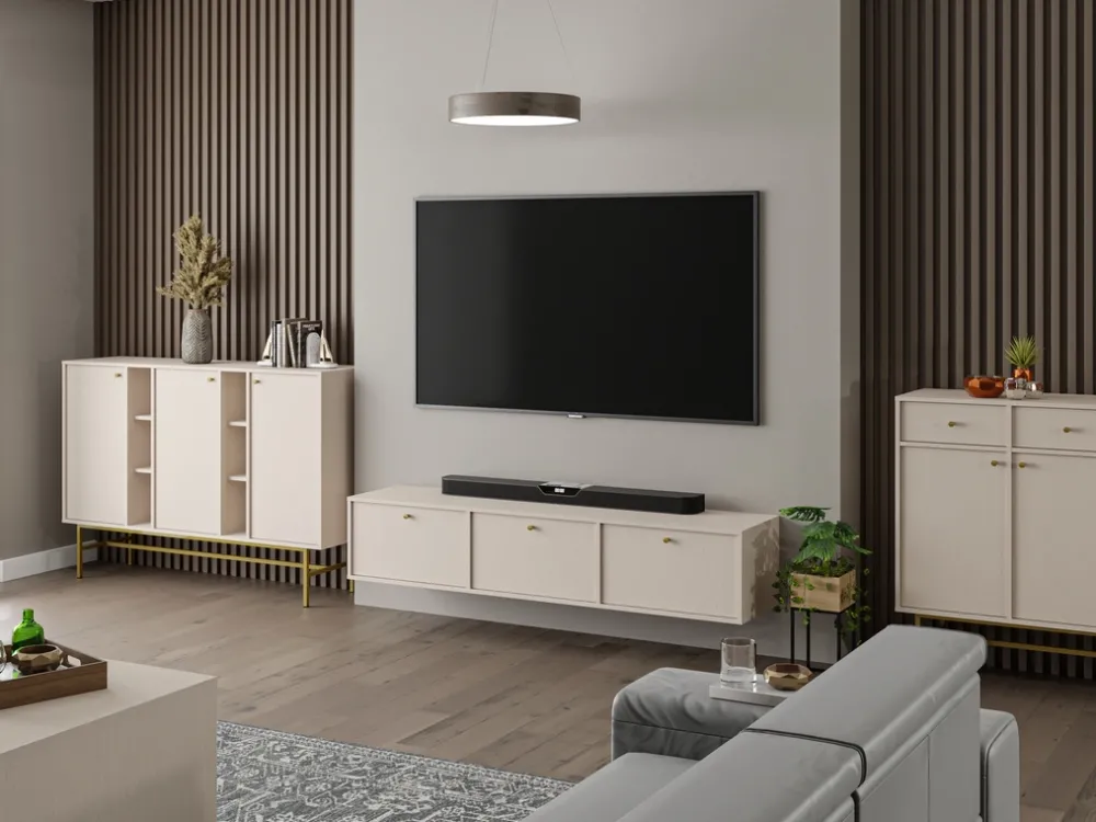 Zestawy Mebli Do Salonu|Szafki Rtv>Lempert Wisząca beżowa szafka RTV z szufladą pod telewizor 180 cm TOKEN beż piaskowy