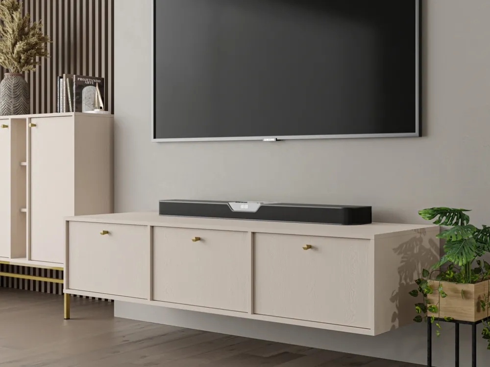 Zestawy Mebli Do Salonu|Szafki Rtv>Lempert Wisząca beżowa szafka RTV z szufladą pod telewizor 180 cm TOKEN beż piaskowy