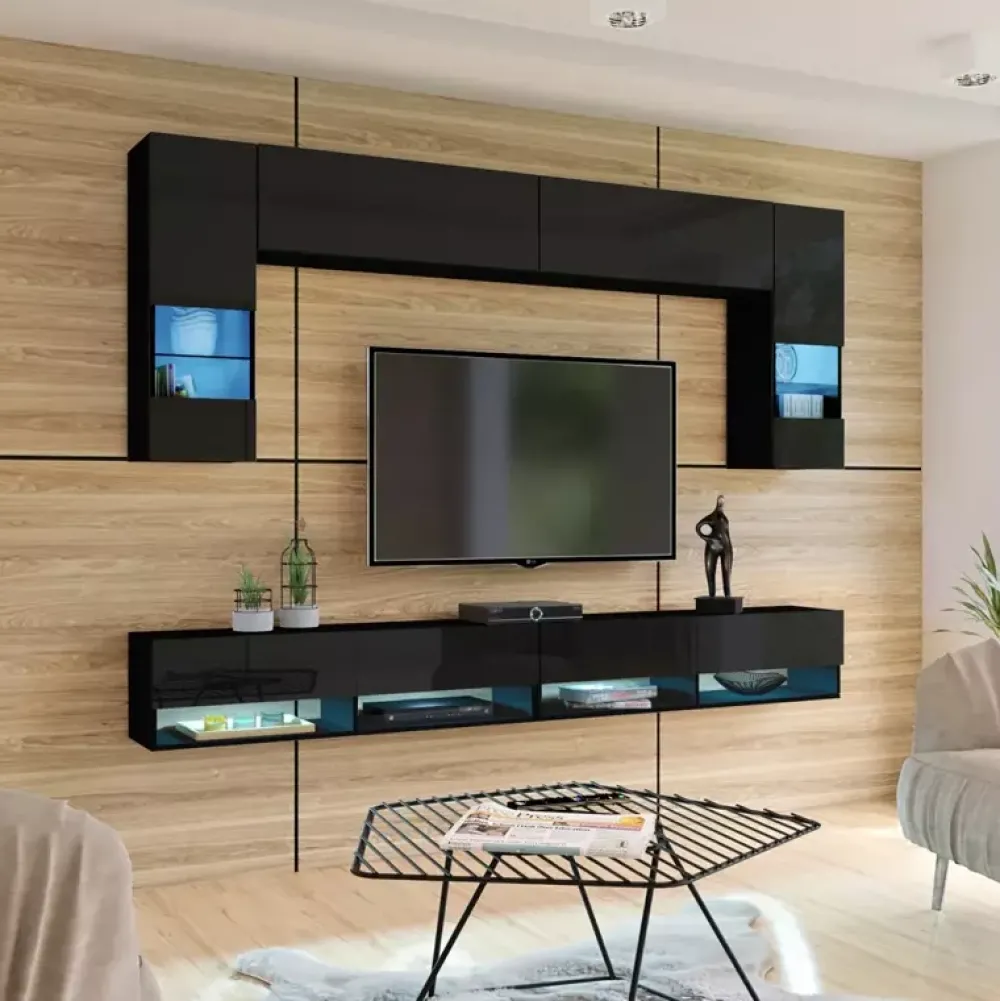 Zestawy Mebli Do Salonu|Szafki Wiszące>BROMARKT Wisząca czarna witryna PREMIUM czarny