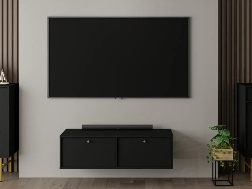 Zestawy Mebli Do Salonu|Szafki Rtv>Lempert Wisząca dwudrzwiowa czarna szafka pod telewizor 120 cm TOKEN czarny grafit