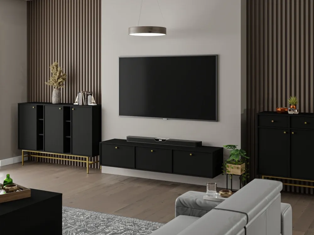 Zestawy Mebli Do Salonu|Szafki Rtv>Lempert Wisząca dwudrzwiowa czarna szafka pod telewizor 120 cm TOKEN czarny grafit