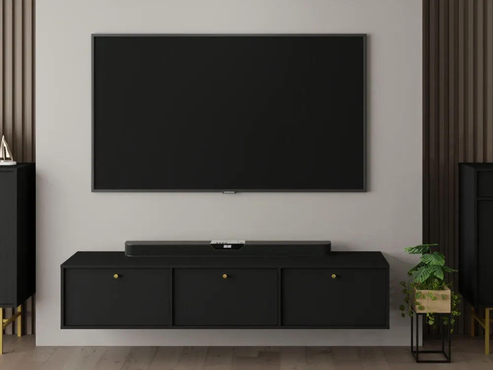 Zestawy Mebli Do Salonu|Szafki Rtv>Lempert Wisząca dwudrzwiowa czarna szafka pod telewizor 120 cm TOKEN czarny grafit