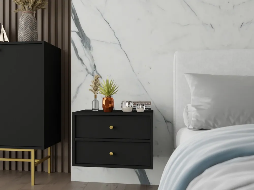 Zestawy Mebli Do Salonu|Szafki Rtv>Lempert Wisząca dwudrzwiowa czarna szafka pod telewizor 120 cm TOKEN czarny grafit