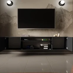 Szafki Rtv>Arton Wisząca szafka RTV 200 cm nowoczesna LANTOS do salonu grafit