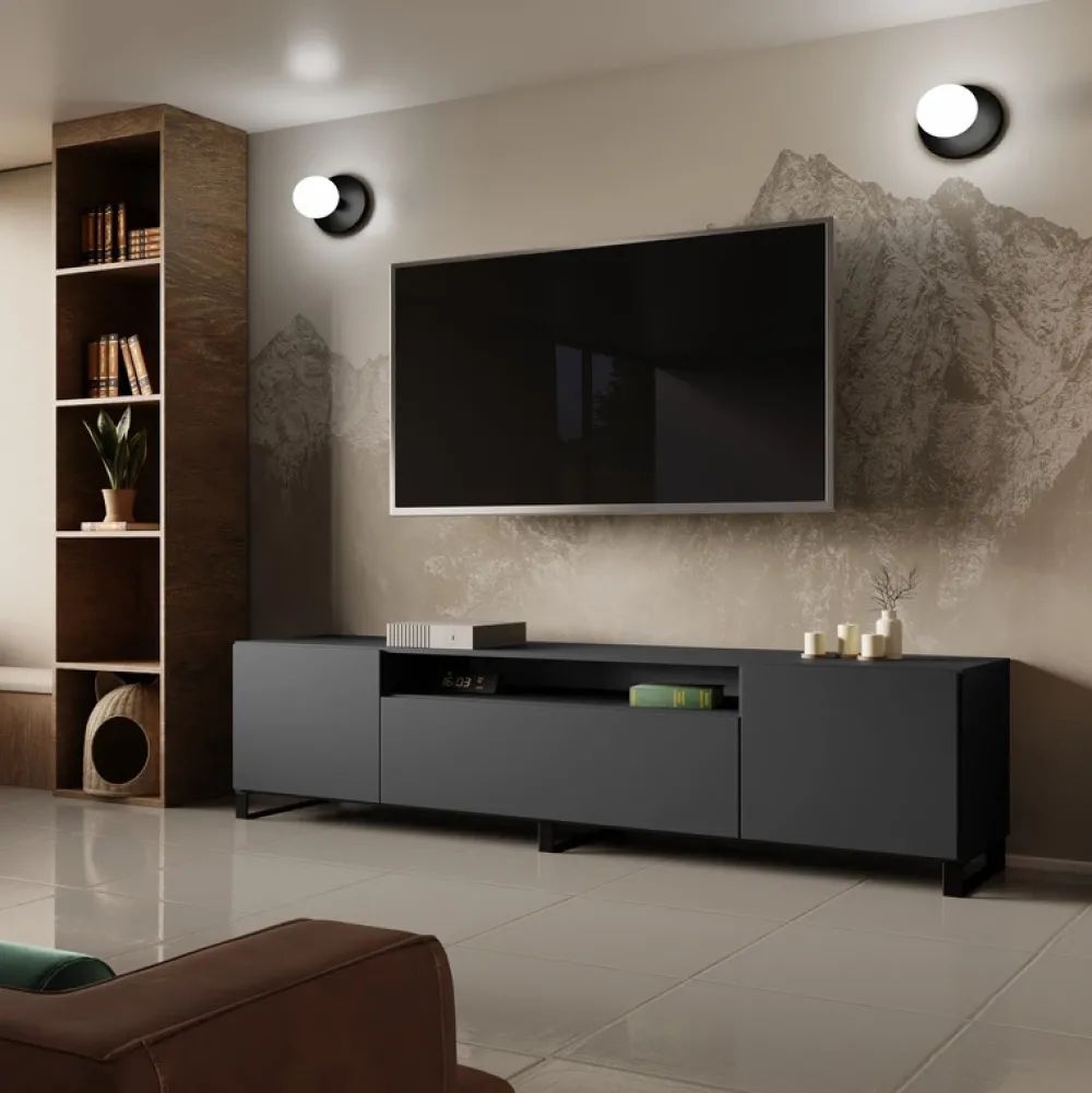 Szafki Rtv>Arton Wisząca szafka RTV 200 cm nowoczesna LANTOS do salonu grafit