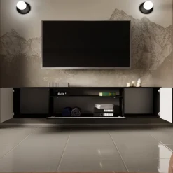 Szafki Rtv>Arton Wisząca szafka RTV 200 cm TAVIO loftowa z frezowanymi frontami