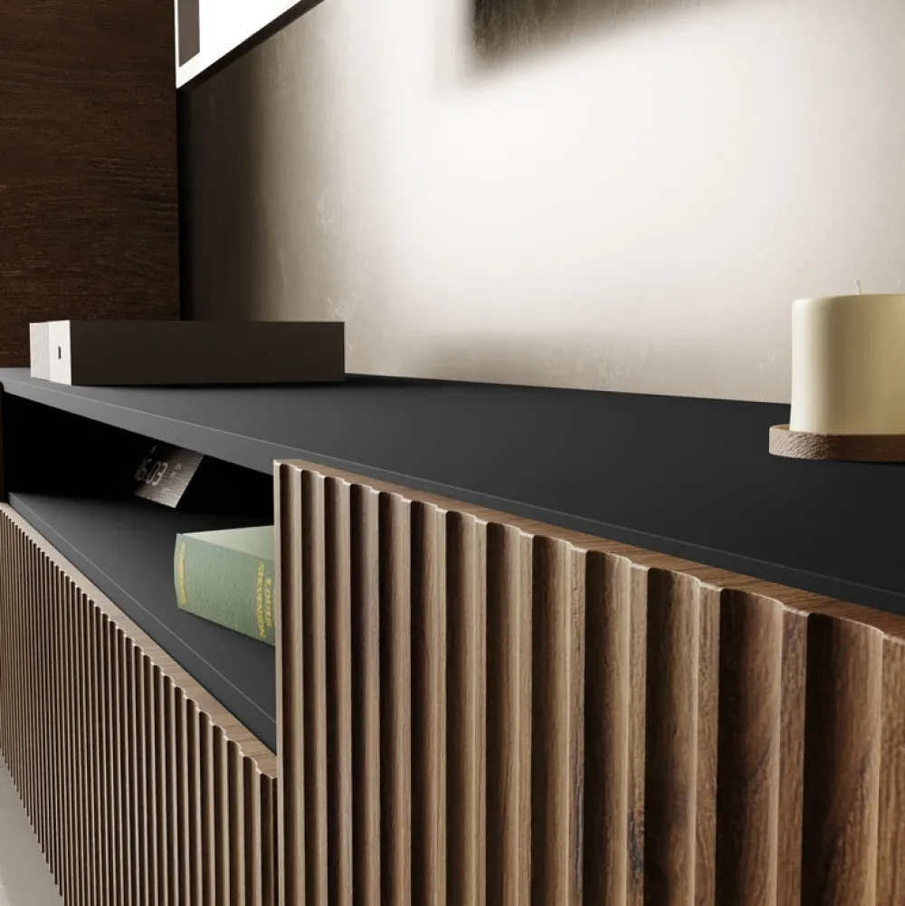 Szafki Rtv>Arton Wisząca szafka RTV 200 cm TAVIO loftowa z frezowanymi frontami