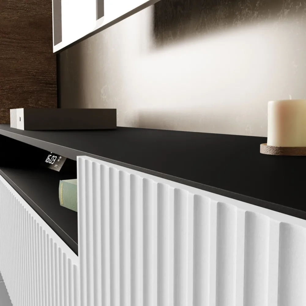 Szafki Rtv>Arton Wisząca szafka RTV 200 cm z półkami do salonu TAVIO czarno biała