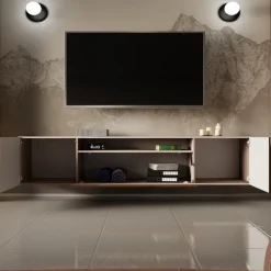 Szafki Rtv>Arton Wisząca szafka RTV 200 cm z półkami do salonu TAVIO frezowane fronty