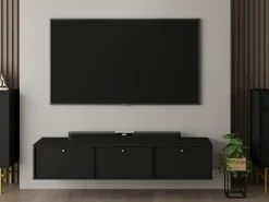 Zestawy Mebli Do Salonu|Szafki Rtv>Lempert Wisząca szafka RTV pod telewizor 180 cm TOKEN czarny czarny grafit