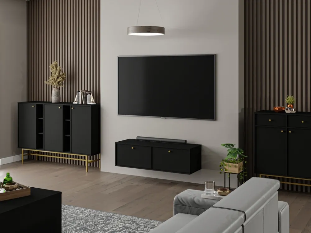 Zestawy Mebli Do Salonu|Szafki Rtv>Lempert Wisząca szafka RTV pod telewizor 180 cm TOKEN czarny czarny grafit