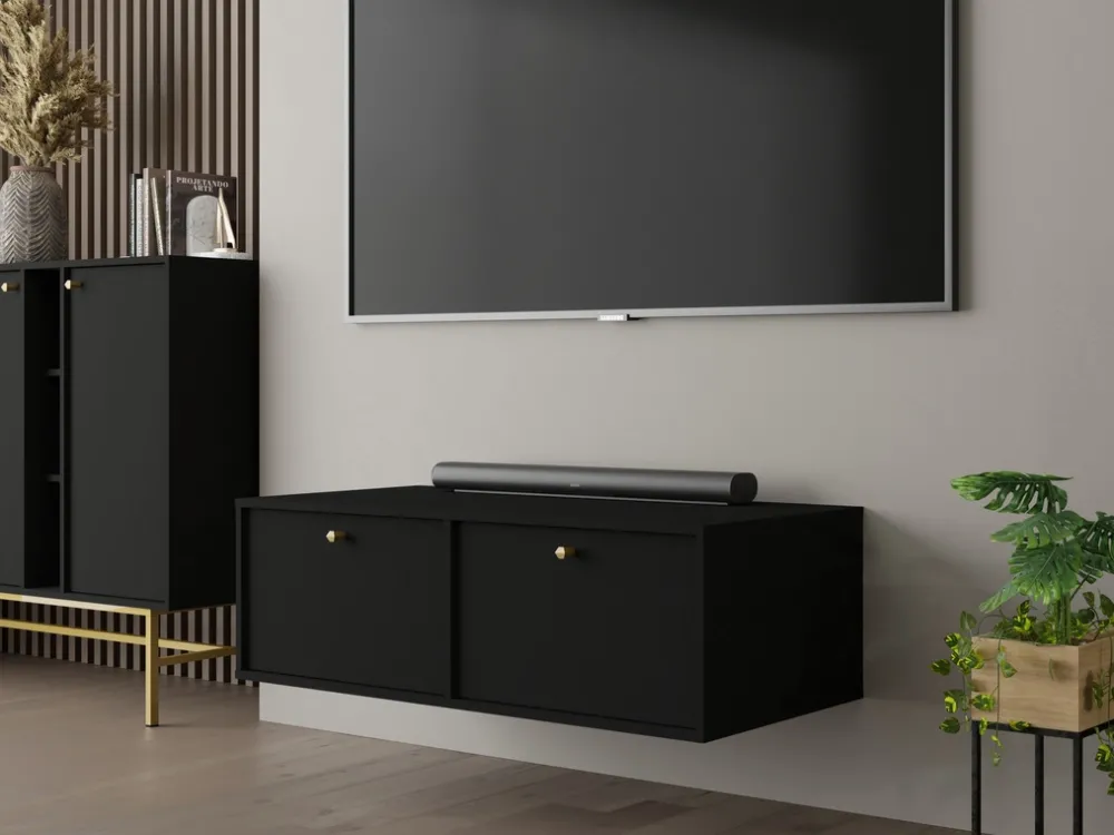 Zestawy Mebli Do Salonu|Szafki Rtv>Lempert Wisząca szafka RTV pod telewizor 180 cm TOKEN czarny czarny grafit