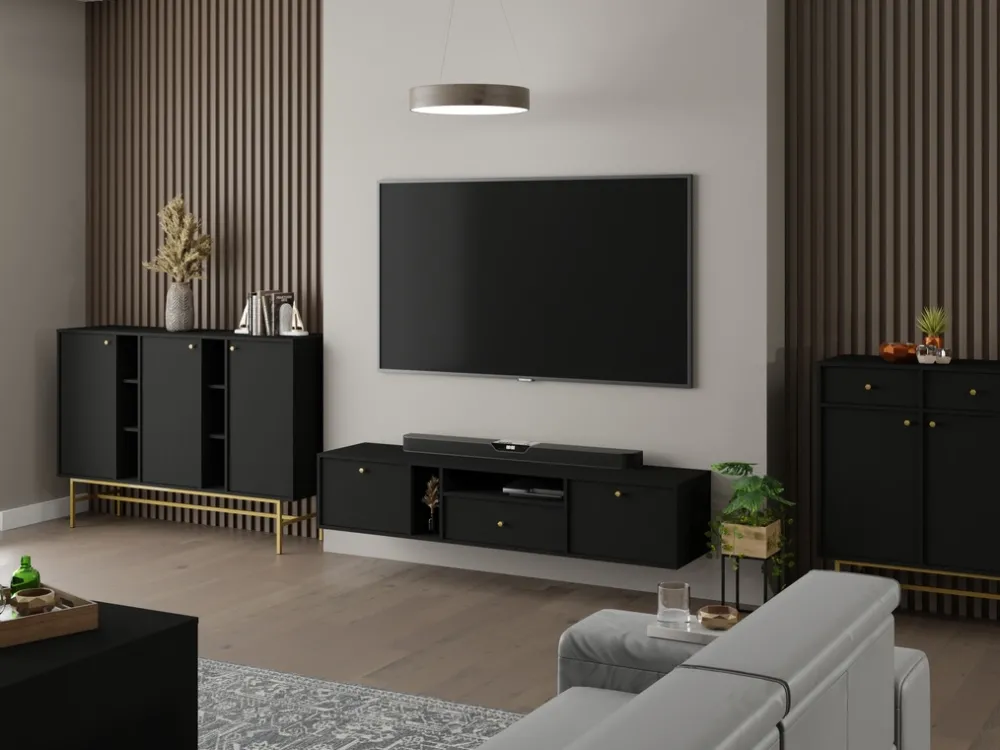 Zestawy Mebli Do Salonu|Szafki Rtv>Lempert Wisząca szafka RTV pod telewizor 180 cm TOKEN czarny czarny grafit