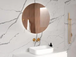 Lustra>FURNIKA Wiszące lustro 60 cm podświetlane okrągłe SOLARO do łazienki