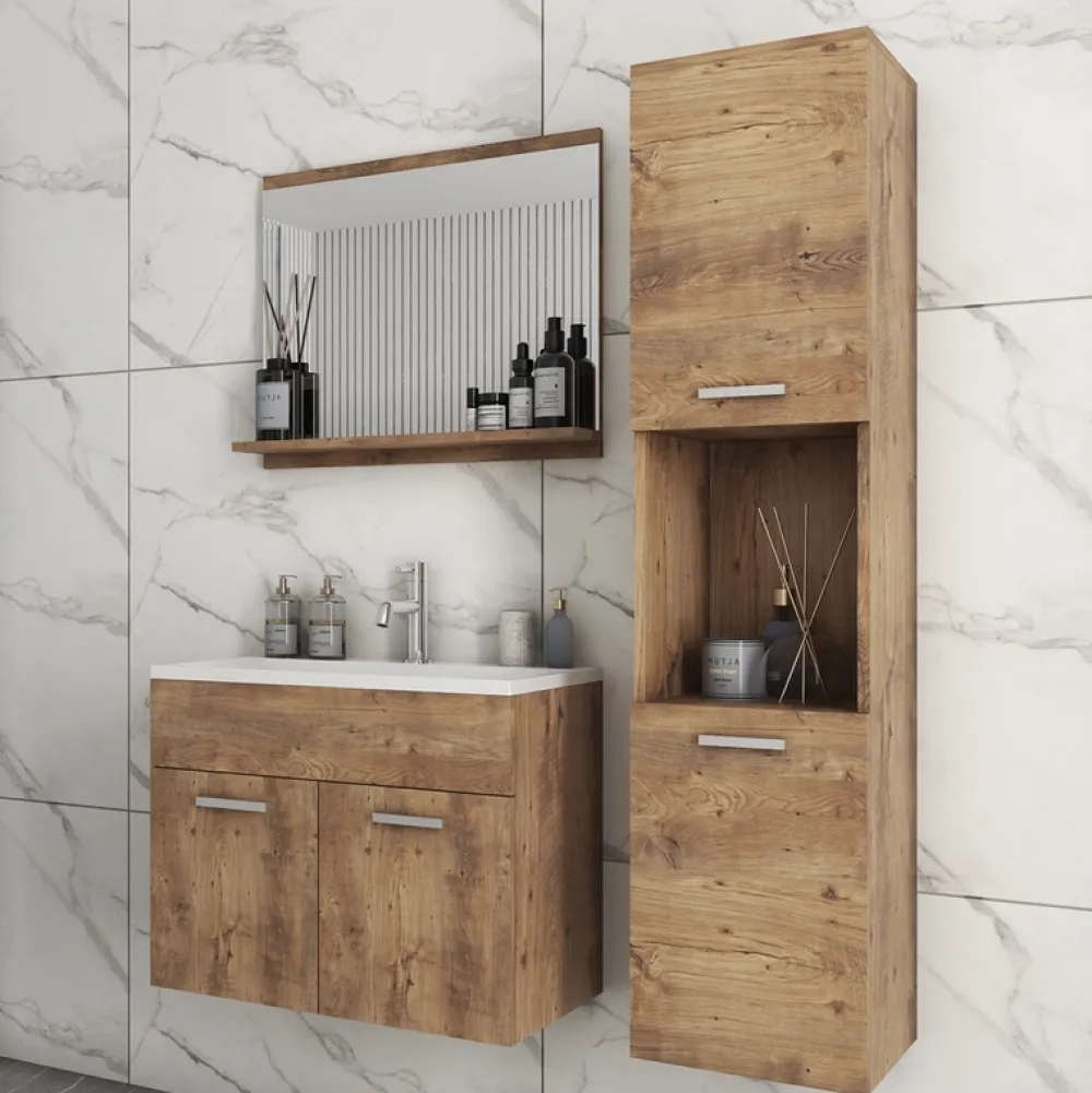 Meble Łazienkowe>BRATEX Wiszące meble do łazienki z umywalką REAL kasztan wrocławski