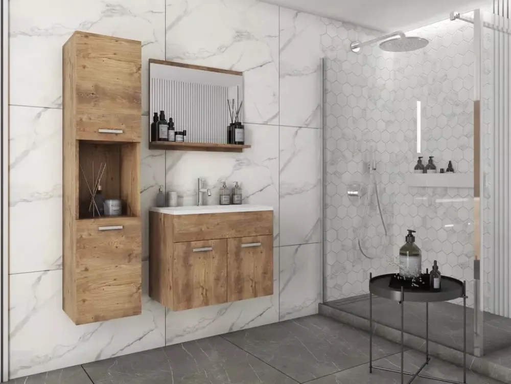 Meble Łazienkowe>BRATEX Wiszące meble do łazienki z umywalką REAL kasztan wrocławski