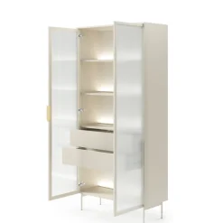 Zestawy Mebli Do Salonu|Witryny>LASKI Witryna do salonu na książki przeszklona 91 cm kaszmir LUANO