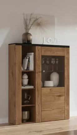 Zestawy Mebli Do Salonu|Witryny></noscript>Helvetia Witryna do salonu niska LARONA dąb lefkas