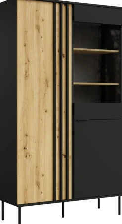 Zestawy Mebli Do Salonu|Witryny>MEBLOSIEK Witryna do salonu przeszklona 110 cm RUSTICA czarna