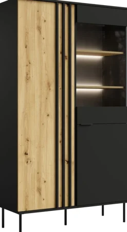 Zestawy Mebli Do Salonu|Witryny></noscript>MEBLOSIEK Witryna do salonu przeszklona 110 cm RUSTICA czarna