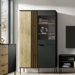 Zestawy Mebli Do Salonu|Witryny></noscript>MEBLOSIEK Witryna do salonu przeszklona 110 cm RUSTICA czarna