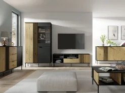 Zestawy Mebli Do Salonu|Witryny></noscript>MEBLOSIEK Witryna do salonu przeszklona 110 cm RUSTICA czarna