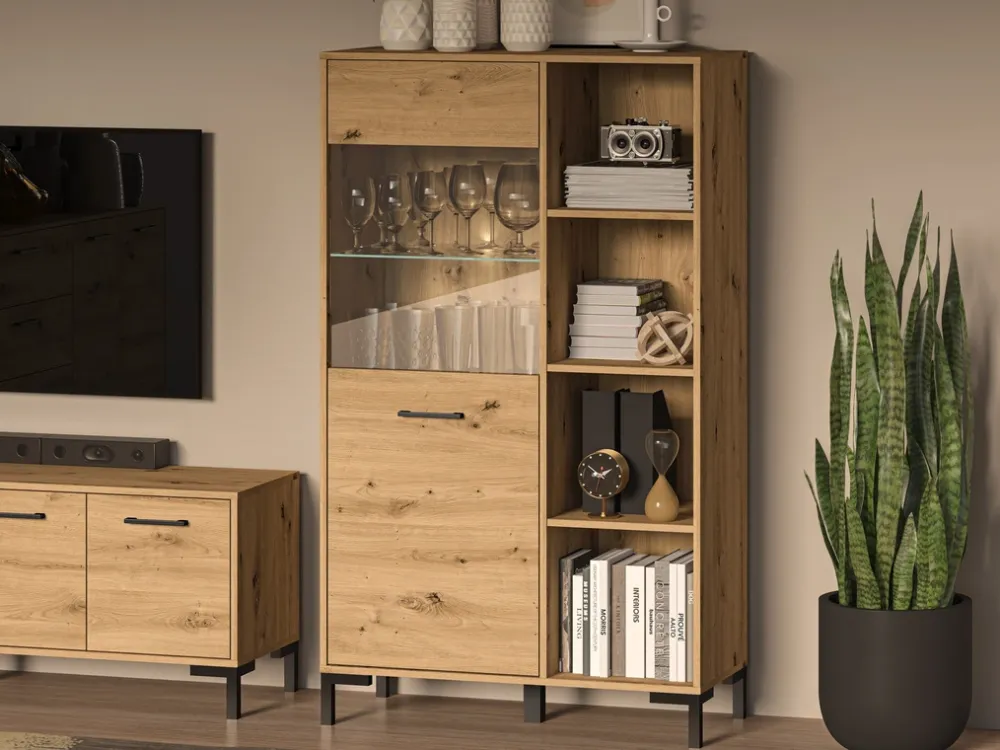 Zestawy Mebli Do Salonu|Witryny>ML Meble Witryna do salonu w stylu loftowym NEVIO dąb artisan