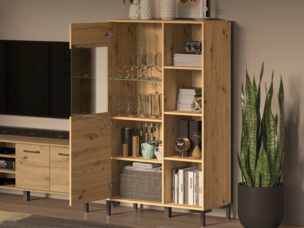 Zestawy Mebli Do Salonu|Witryny>ML Meble Witryna do salonu w stylu loftowym NEVIO dąb artisan