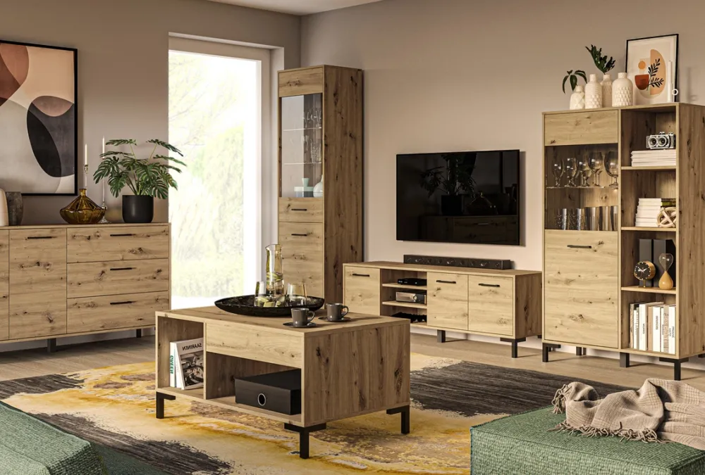 Zestawy Mebli Do Salonu|Witryny>ML Meble Witryna do salonu w stylu loftowym NEVIO dąb artisan