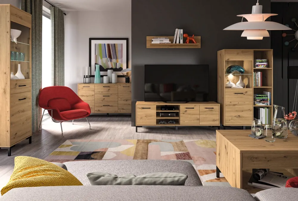 Zestawy Mebli Do Salonu|Witryny>ML Meble Witryna do salonu w stylu loftowym NEVIO dąb artisan