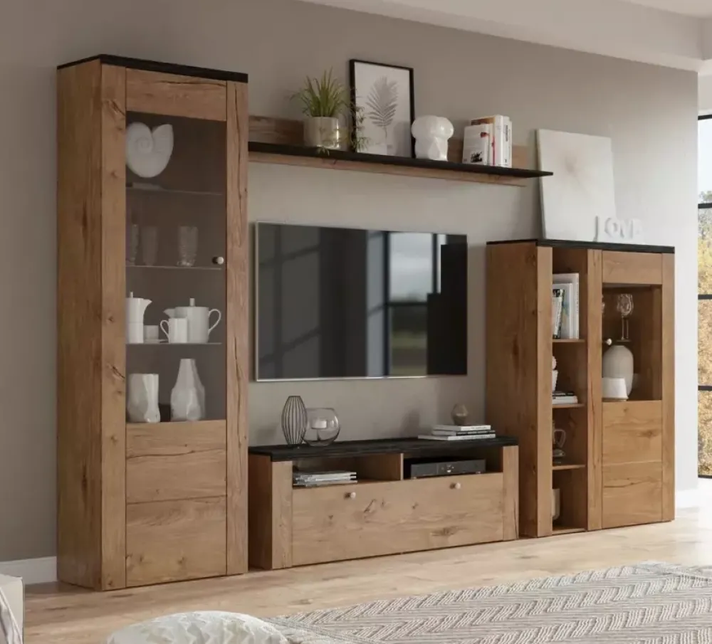 Zestawy Mebli Do Salonu|Witryny>Helvetia Witryna do salonu wysoka LARONA dąb lefkas