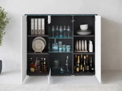 Witryny>BRATEX Witryna na alkohol do salonu VEXA z oświetleniem biały połysk