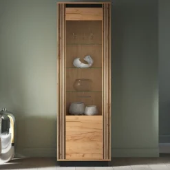 Zestawy Mebli Do Sypialni>ML Meble Witryna na książki do salonu 65 cm dąb złoty craft czarny UMIO