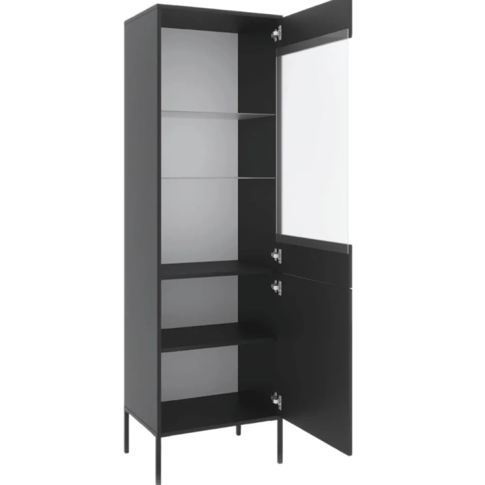 Witryny>MEBEL ELITE Witryna na książki do salonu 54 cm przeszklona ryflowana SORELLO czarny