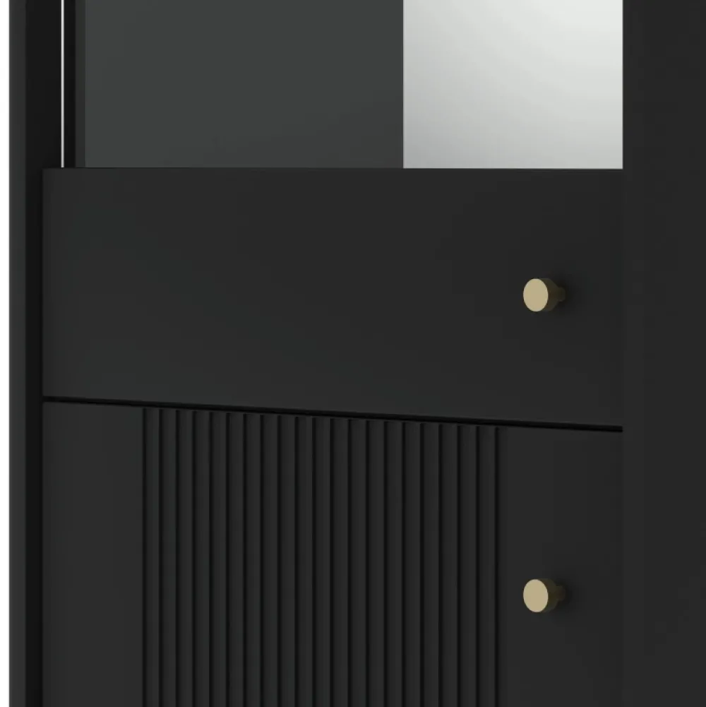 Witryny>MEBEL ELITE Witryna na książki do salonu 54 cm przeszklona ryflowana SORELLO czarny