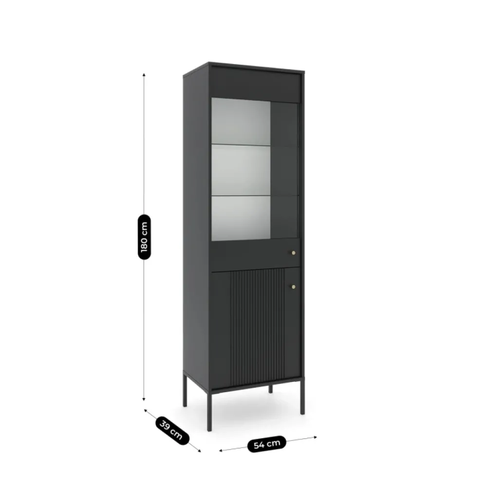 Witryny>MEBEL ELITE Witryna na książki do salonu 54 cm przeszklona ryflowana SORELLO czarny