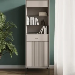 Witryny>MEBEL ELITE Witryna na książki do salonu 54 cm przeszklona ryflowana SORELLO kaszmir